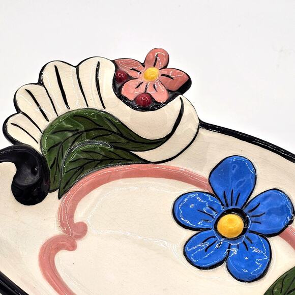 Vintage Hand Painted Ceramic Footed Bowl-Holland Floral Mold-Retro Home Decor - Picture 5 of 10